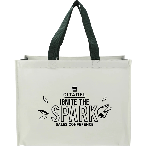 Natural/Hunter Green color option for Rpet Laminated Matte Shopper Tote