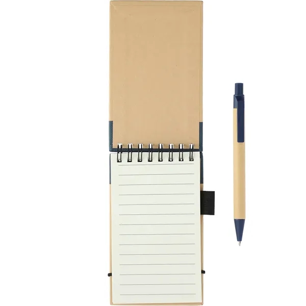 Natural W/Blue(Bl) color option for 5" X 4" Recycled Spiral Jotter With Pen