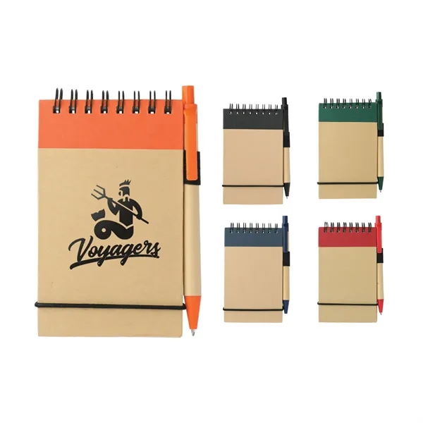 Natural W/Orange(Or) color option for 5" X 4" Recycled Spiral Jotter With Pen