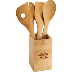 Photo of Bamboo 4 Piece Kitchen Tool Set And Canister