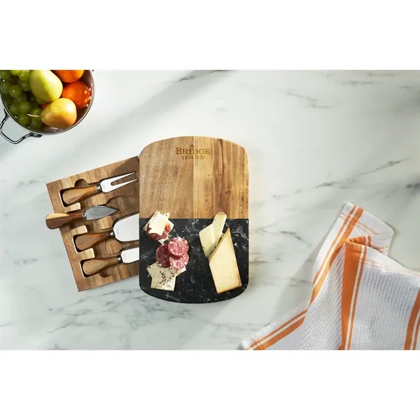 Natural (Nt) color option for Black Marble Cheese Board Set With Knives
