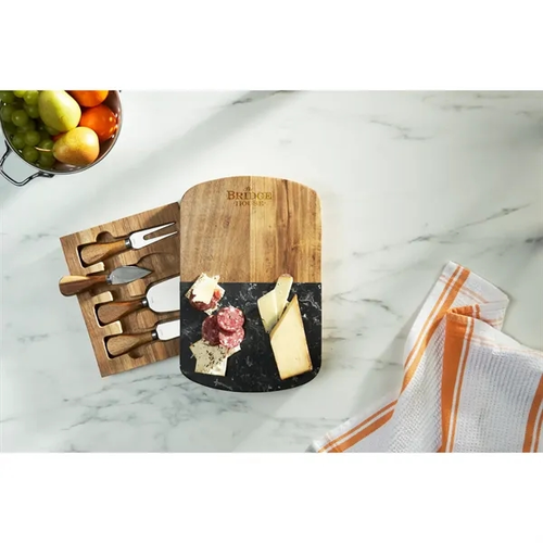 Main photo of Black Marble Cheese Board Set With Knives