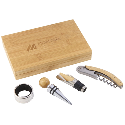 Main photo of 4 Piece Bamboo Wine Gift Set