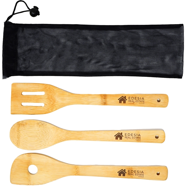 Bamboo color option for Chun Utensil Gift Set In Mesh Bag