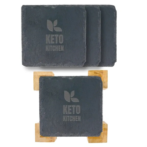 Photo of 4 Pc. Square Slate Coaster In Bamboo Stand