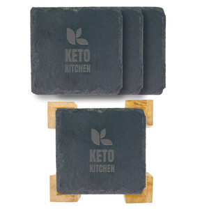 Photo of 4 Pc. Square Slate Coaster In Bamboo Stand