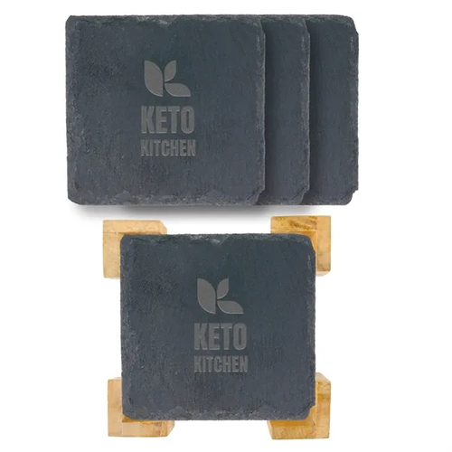 Main photo of 4 Pc. Square Slate Coaster In Bamboo Stand