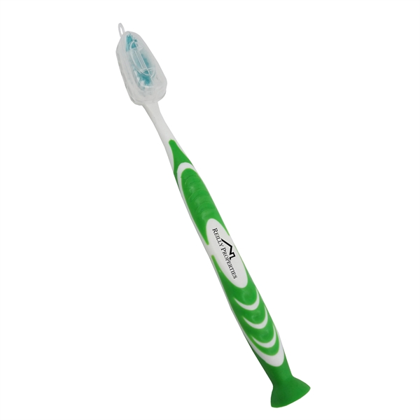 Green color option for Stand Up Suction Toothbrush With Tongue Scraper