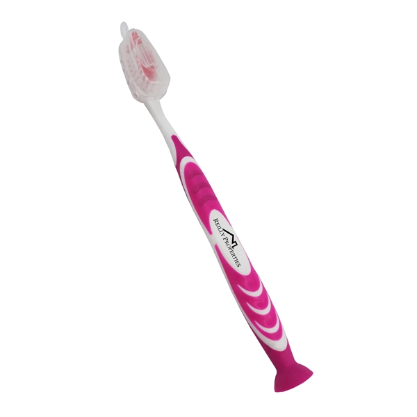 Pink color option for Stand Up Suction Toothbrush With Tongue Scraper