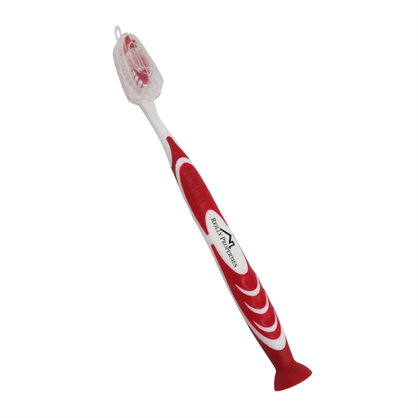 Red color option for Stand Up Suction Toothbrush With Tongue Scraper