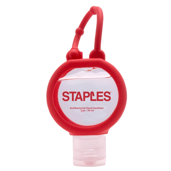 Red color option for 1 Oz Travel Round Sanitizer With Adjustable Silicone Strap
