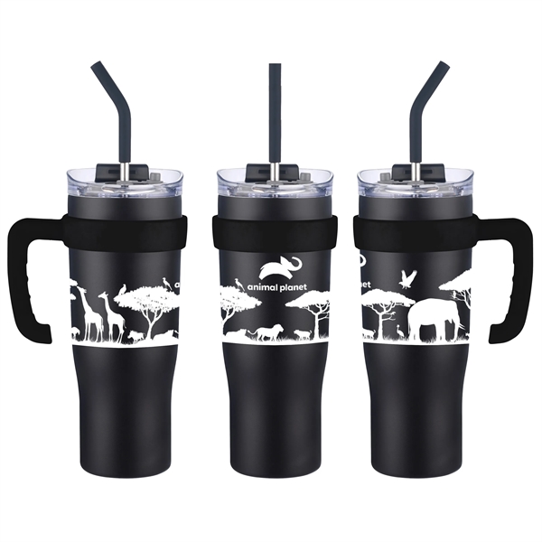 Black color option for 40 Oz Travel Mug With Straw And Removable Handle