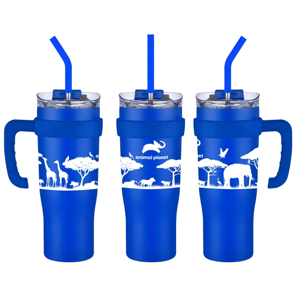 Blue color option for 40 Oz Travel Mug With Straw And Removable Handle