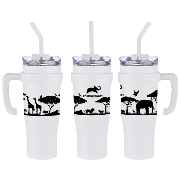 White color option for 40 Oz Travel Mug With Straw And Removable Handle