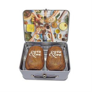 Photo of Retro Lunchbox + Double 10oz Stemless Wood Tone Wine Glass In Vacuum Formed Insert