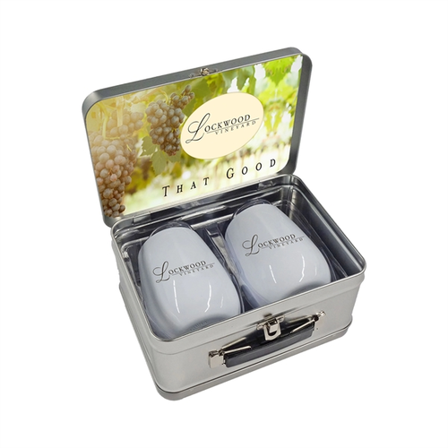 Photo of Retro Lunchbox + Double 10oz Stemless Wine Glass In Vacuum Formed Insert