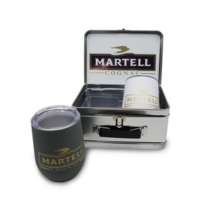 Photo of Retro Lunchbox + Double 12oz Rubberized Finish Stemless Wine Glass In Vacuum Formed Insert