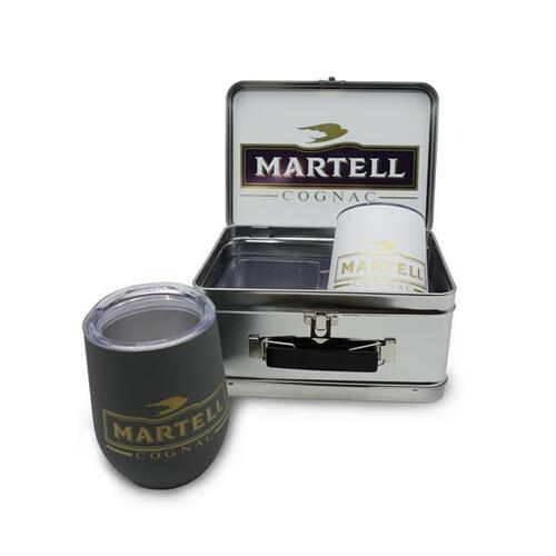 Photo of Retro Lunchbox + Double 12oz Rubberized Finish Stemless Wine Glass In Vacuum Formed Insert