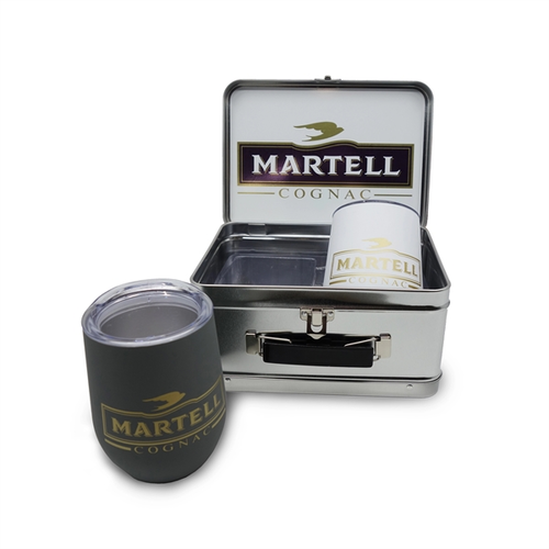 Photo of Retro Lunchbox + Double 12oz Rubberized Finish Stemless Wine Glass In Vacuum Formed Insert