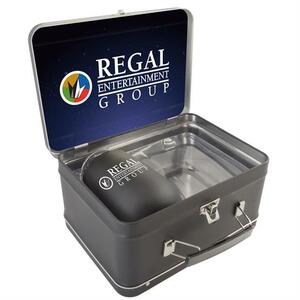 Photo of Matte Black Retro Lunchbox + Single 12oz Rubberized Finish Stemless Wine Glass In Vacuum Formed Insert