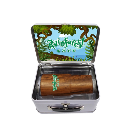 Main photo of Retro Lunchbox + Contoured 20oz Wood Tone Stainless Steel Tumbler In Vacuum Formed Insert