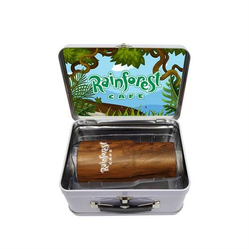 Photo of Retro Lunchbox + Contoured 20oz Wood Tone Stainless Steel Tumbler In Vacuum Formed Insert