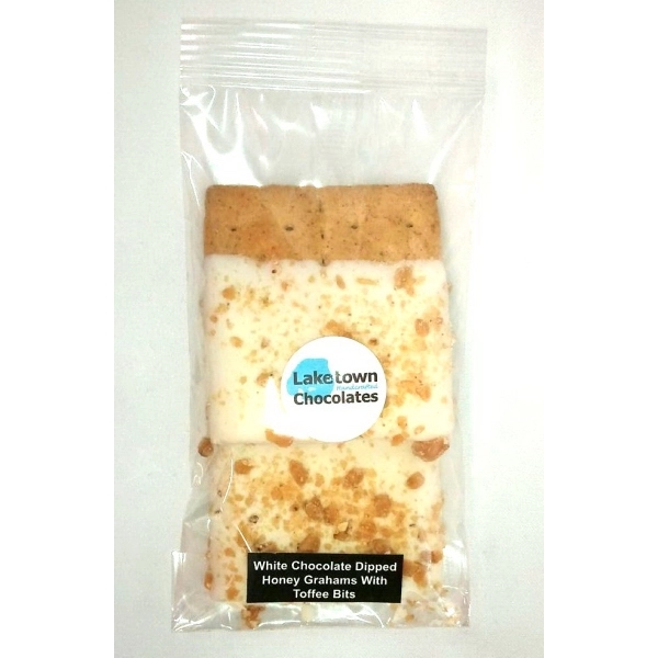 Clear color option for 2 Pc White Chocolate Dipped Grahams With Toffee Bits