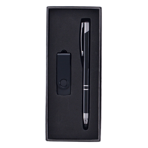 Black color option for Custom Tres Chic Stylus Pen With 8 Gb Flash Drive Gift Set
