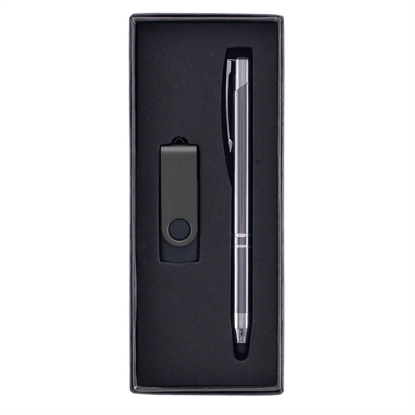 Gunmetal color option for Custom Tres Chic Stylus Pen With 8 Gb Flash Drive Gift Set