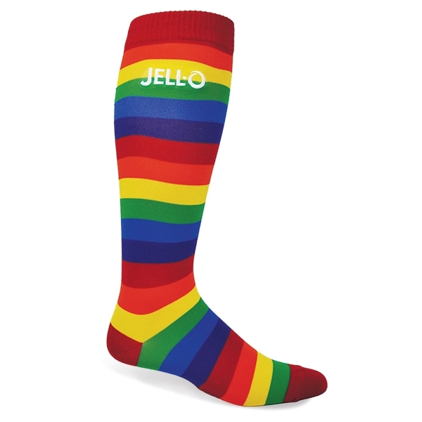Rainbow color option for Flat Knit Rainbow Knee High Socks With Direct Embroidery