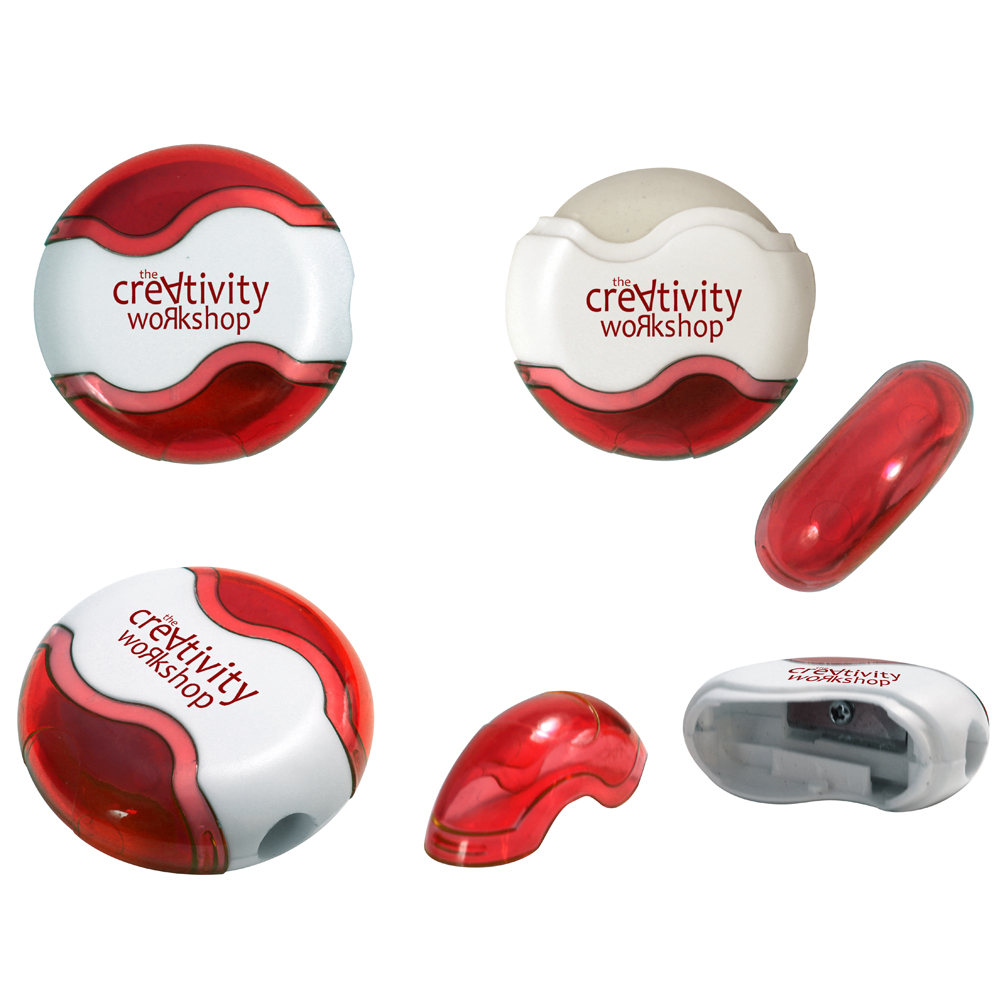 Translucent Red color option for Round Pencil Sharpener Eraser Combo