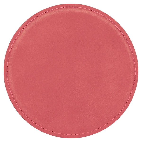 Pink color option for 4" Round Laserable Leatherette Coaster Laser Engraved