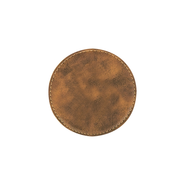 Rustic Gold color option for 4" Round Laserable Leatherette Coaster Laser Engraved