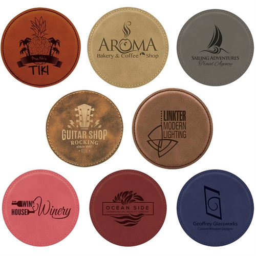 Main photo of 4" Round Laserable Leatherette Coaster Laser Engraved