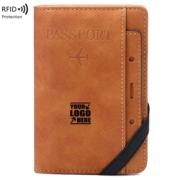 Brown color option for Rfid Blocking Travel Wallet Passport Holder With Elastic 