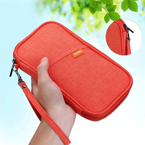Red color option for Rfid Multi Function Travel Passport Wallet Organizer Bag