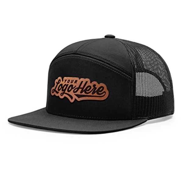 Black color option for Premium 7 Panel Mesh Back Cap Flat Bill Trucker Hat Snapback