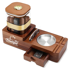 Photo of Wooden Cigar Case Humidor Ashtray Set With Cutter Office