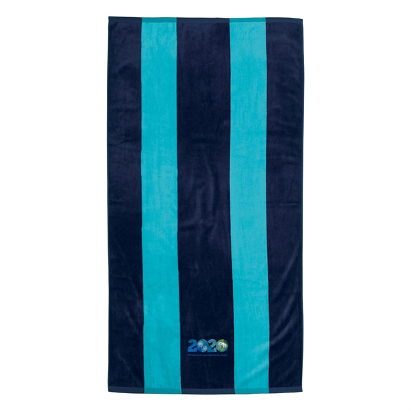 Navy/Aqua color option for Premium Velour, 34 X 64, Regal Stripe, Rugby Beach Towel