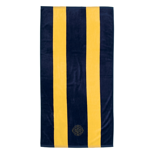 Navy/Gold color option for Premium Velour, 34 X 64, Regal Stripe, Rugby Beach Towel