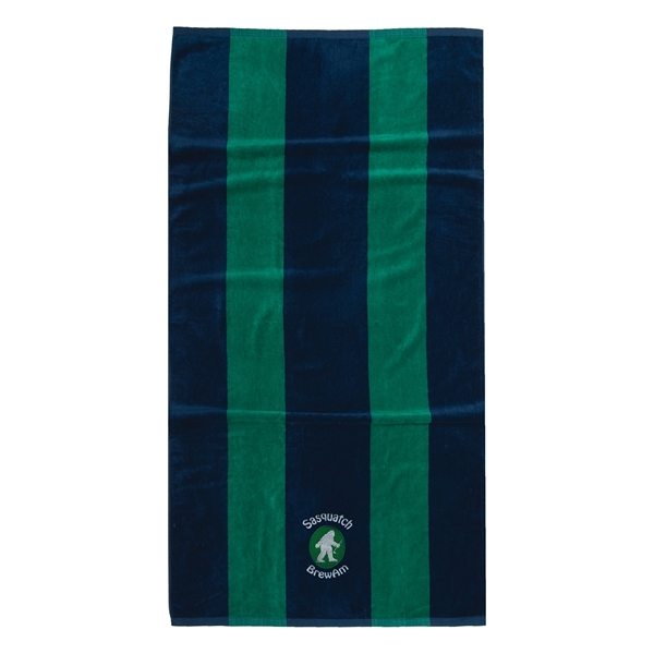 Navy/Hunter color option for Premium Velour, 34 X 64, Regal Stripe, Rugby Beach Towel