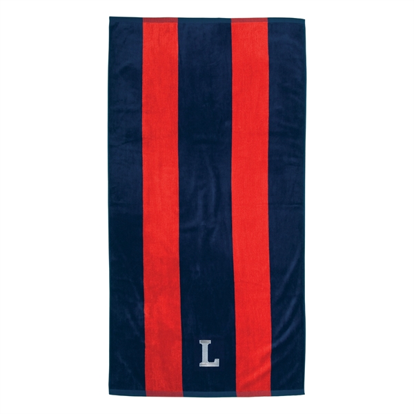 Navy/Red color option for Premium Velour, 34 X 64, Regal Stripe, Rugby Beach Towel