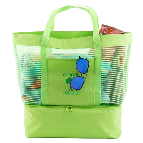 Main photo of 2 In 1 Striped Mesh Beach Bag Cooler