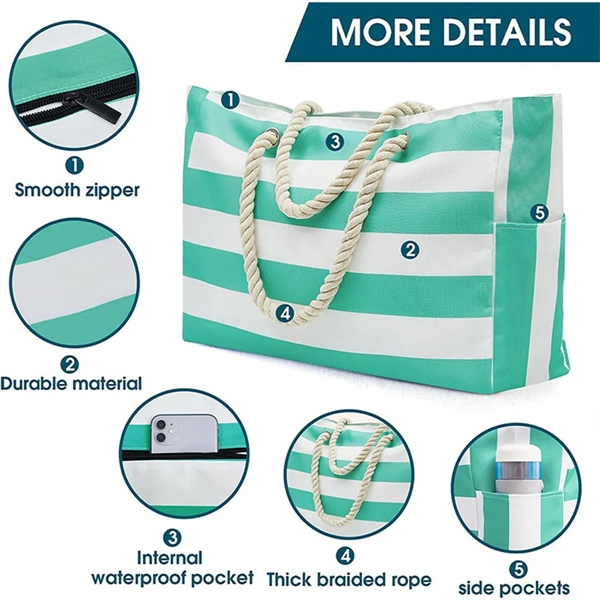 Green color option for Waterproof Large Beach Tote Bag Summer Sand Proof Picnic