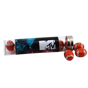 Photo of Chocolate Footballs In A 6 " Plastic Tube With Metal Cap