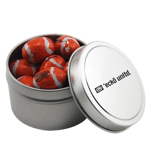 Photo of Round Metal Tin With Lid And Chocolate Footballs