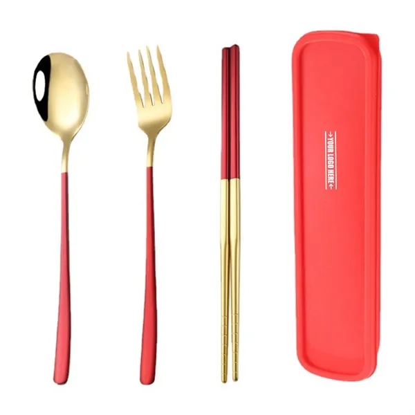 Red color option for Compact Stainless Steel 3 Piece Camp Cutlery Set