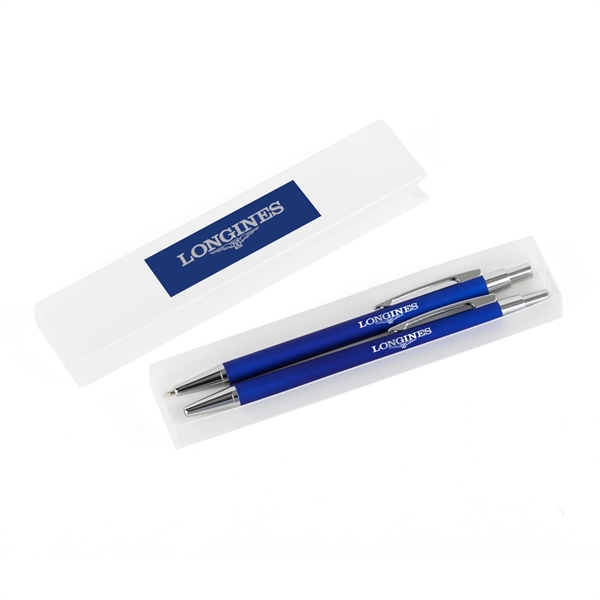 Blue color option for Derby Soft Touch Metal Ballpoint & Mech. Pencil Gift Set