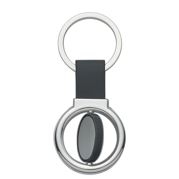 Silver With Black color option for Circular Metal Spinner Key Tag