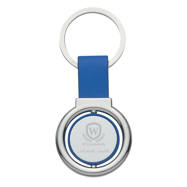 Silver With Blue color option for Circular Metal Spinner Key Tag